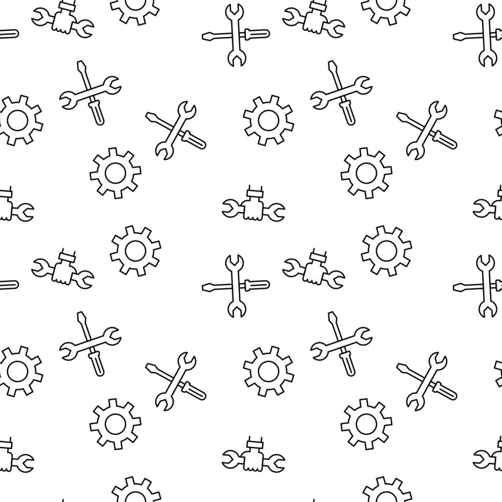 Vector seamless pattern of wrench, spanner, gear, cogwheel on white background. It can be used for printing on various surfaces