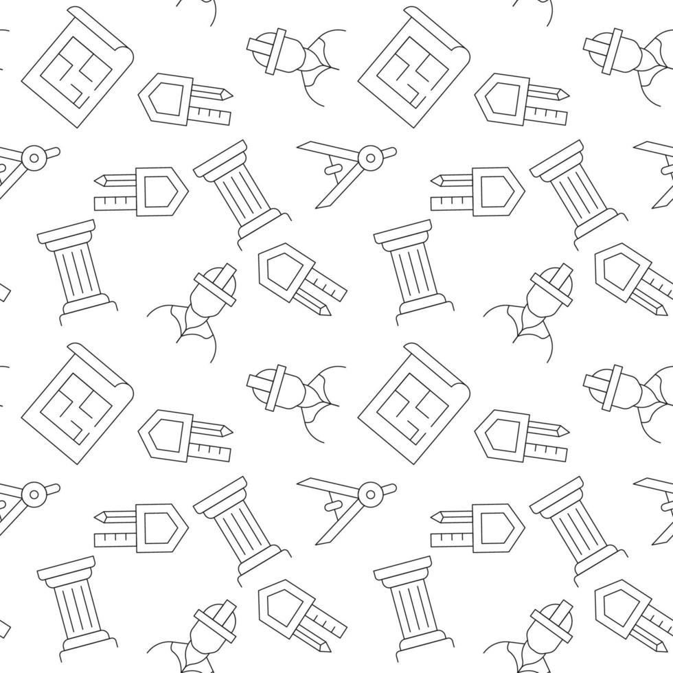 Vector seamless pattern of floor plan, builder, construction worker, compass, liner, pencil is made of various element