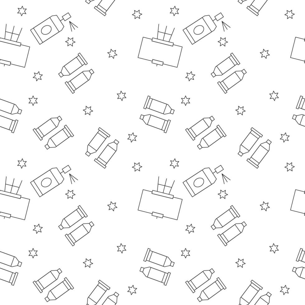 Vector seamless pattern of easel, spray with dye, stars is made of various element