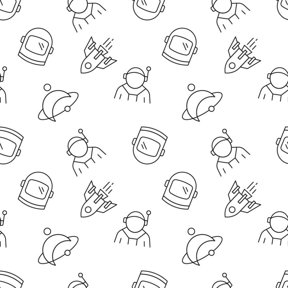 Seamless vector repeating pattern of astronaut, helmet, spacecraft, helmet. It can be used for web sites, apps, clothes, covers, banners etc