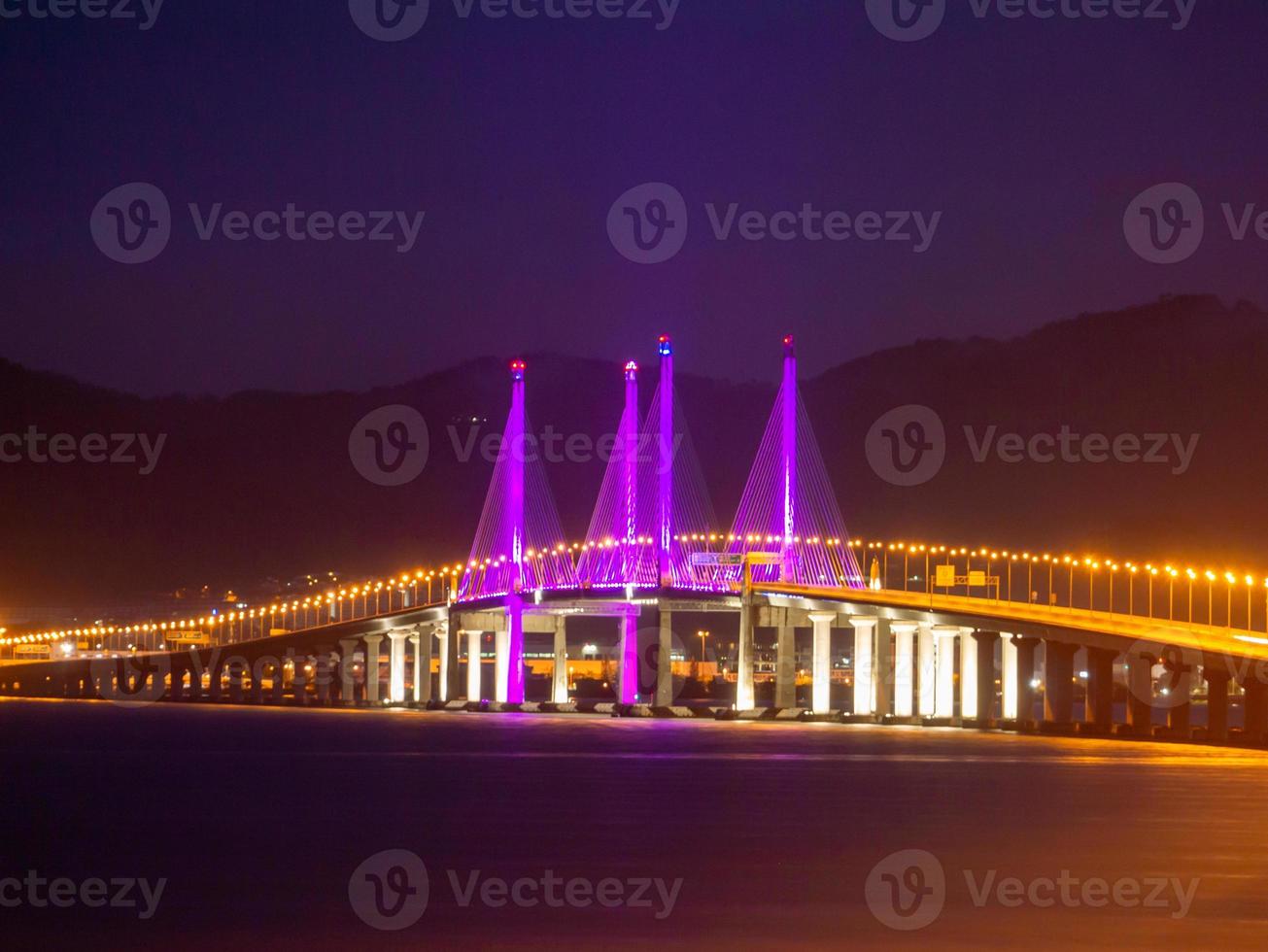 Penang Second Bridge with purple light photo