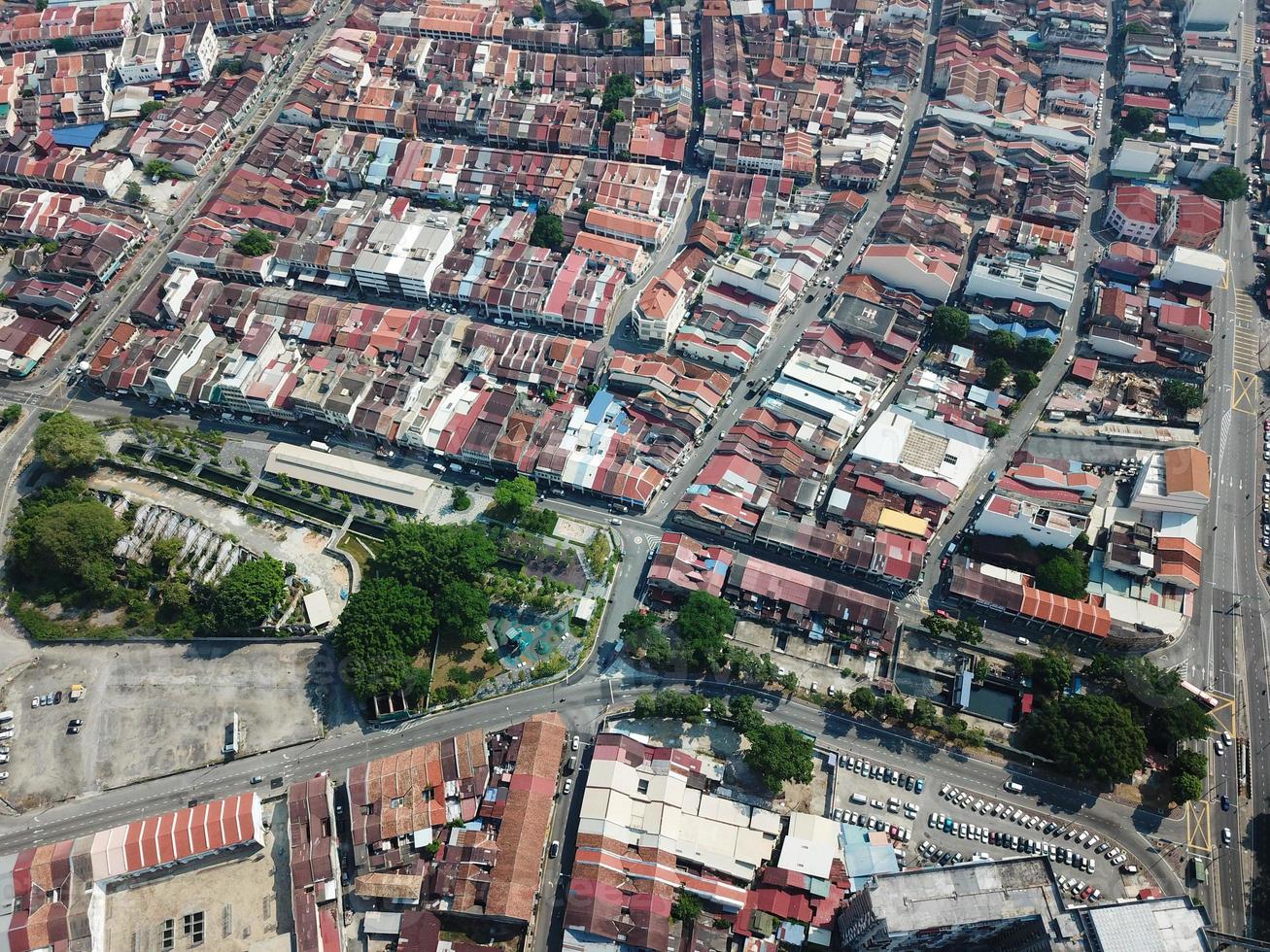 Aerial view street less car traffic due to movement control order photo