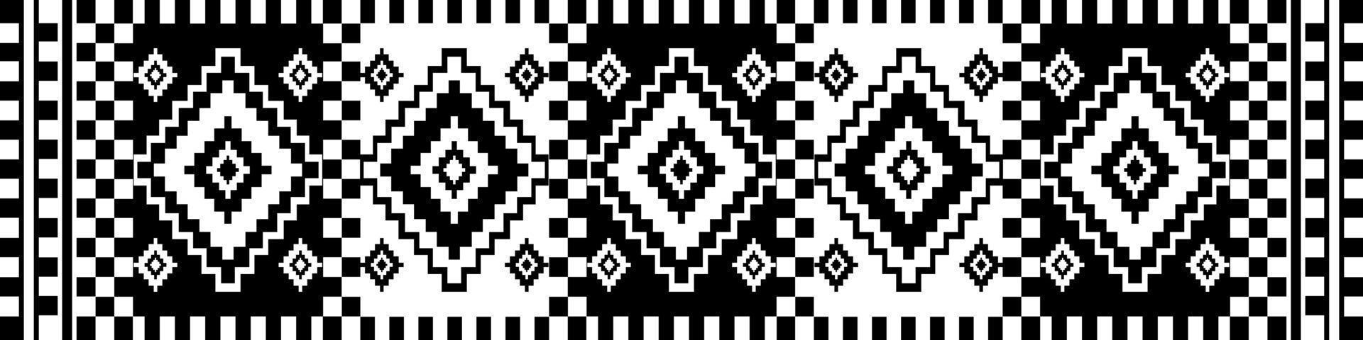Southwest geometric black and white pattern. Monochrome ethnic geometric square diamond pattern. Aztec kilim pattern use for border, carpet, area rug, tapestry, mat, home decoration elements. vector