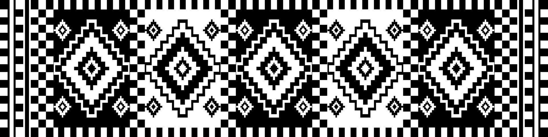 Sur oeste geométrico negro y blanco modelo. monocromo étnico geométrico cuadrado diamante modelo. azteca kilim modelo utilizar para borde, alfombra, zona alfombra, tapiz, estera, hogar decoración elementos. vector