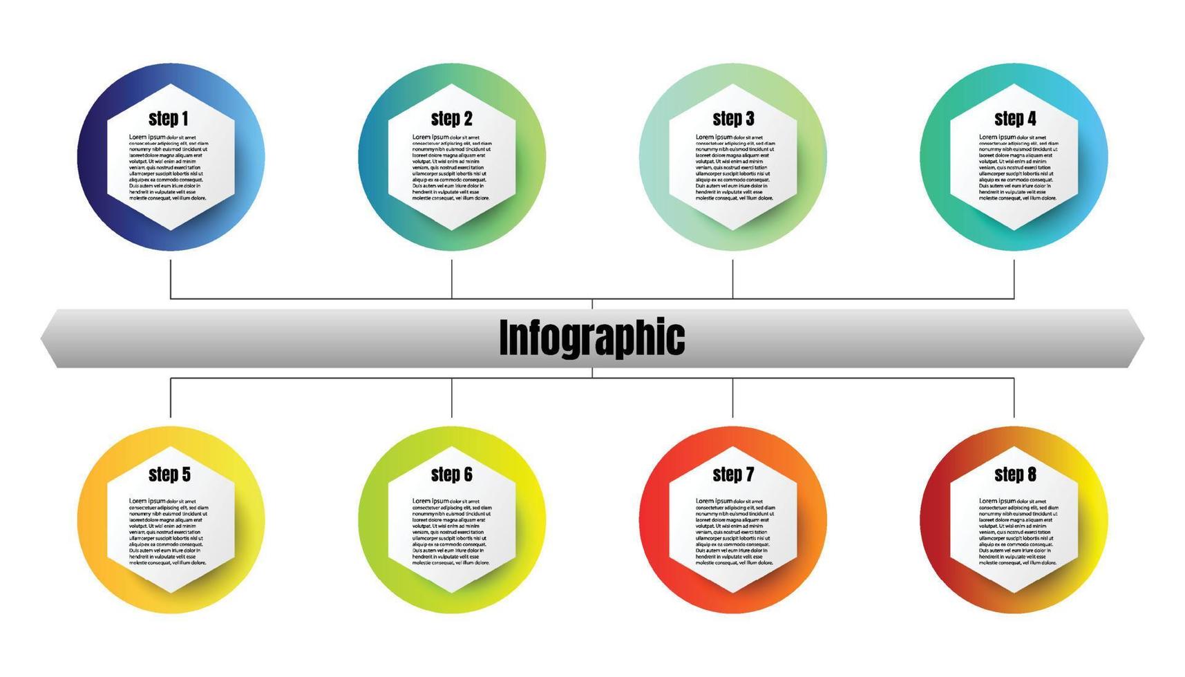 infografía modelo para negocio información presentación. vector hexágono en circulo degradado. moderno flujo de trabajo diagramas reporte plan 8 temas