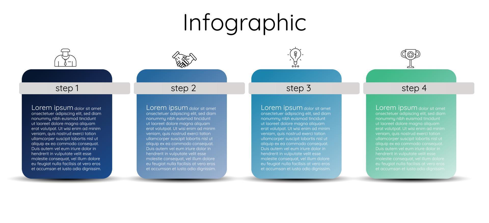 Infographic template step guide for business information presentation. Vector square and icons elements. Modern workflow diagrams. Report plan 4 topics