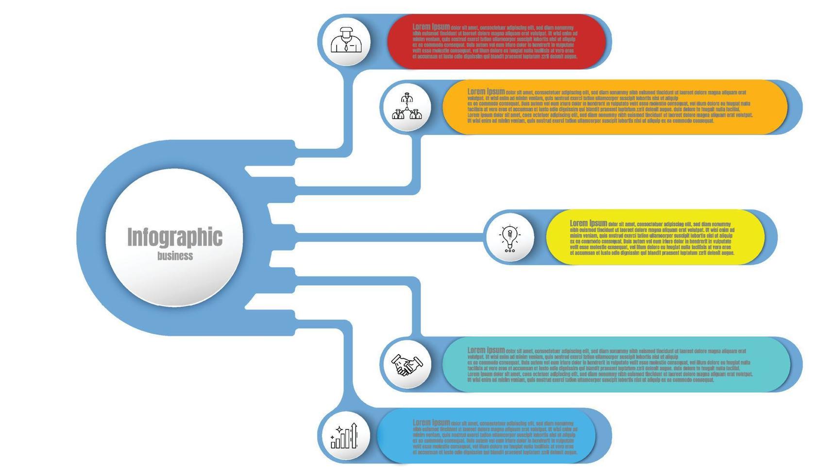 Infographic template step guide for business information presentation. Vector square and icons elements. Modern workflow diagrams. Report plan 5 topics