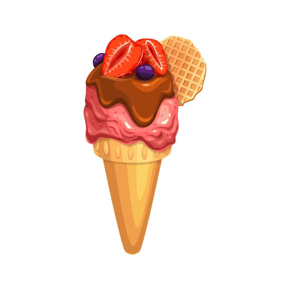 Cartoon ice cream cone, gelato or frozen yogurt vector