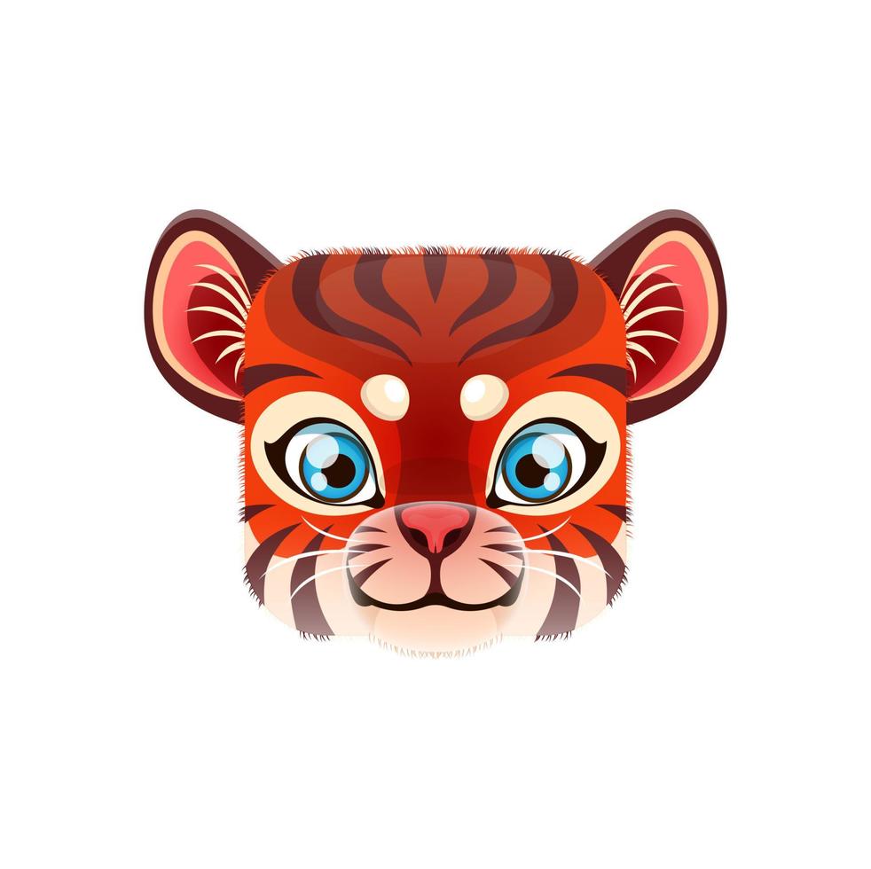 dibujos animados Tigre kawaii cuadrado animal depredador cara vector