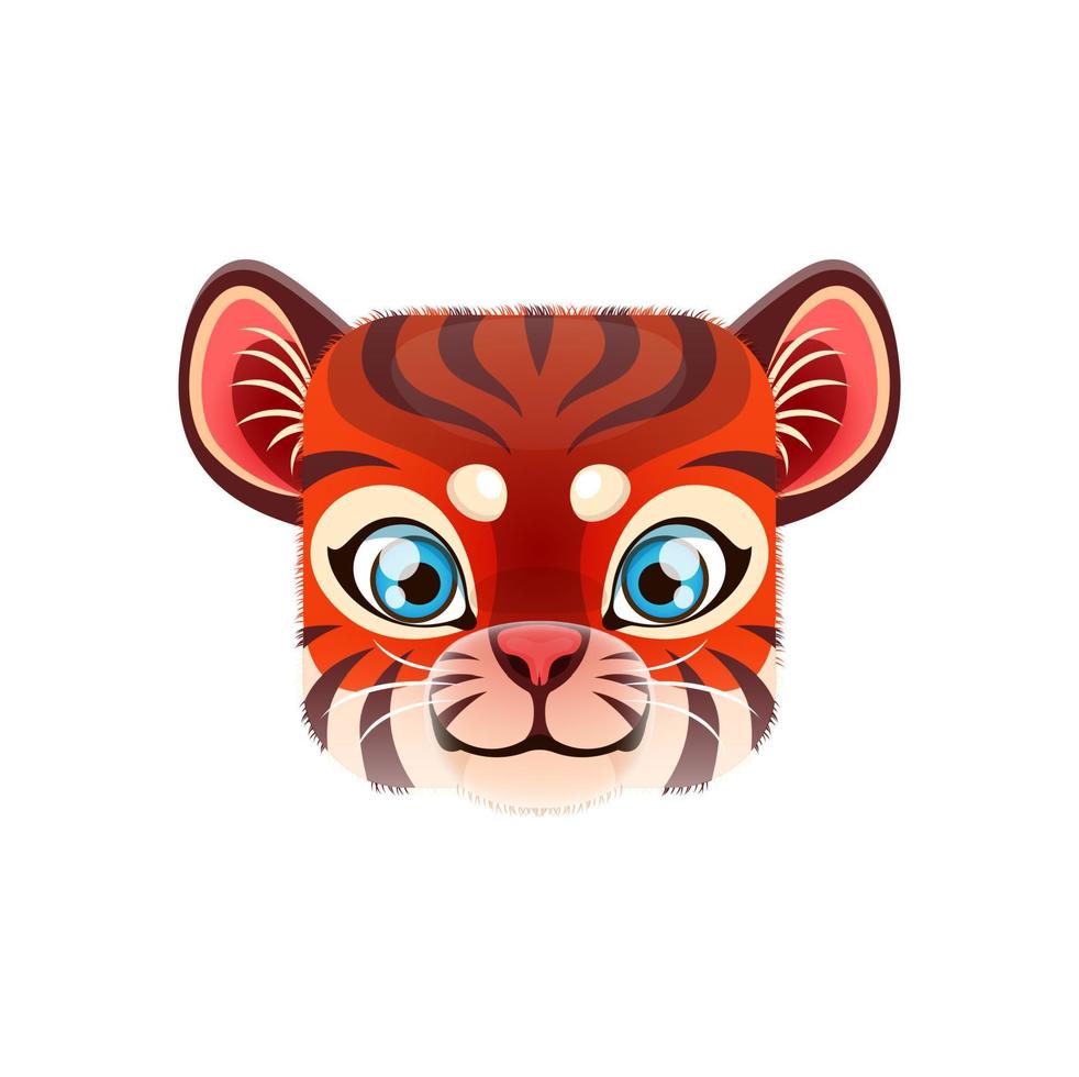 Cartoon tiger kawaii square animal predator face vector