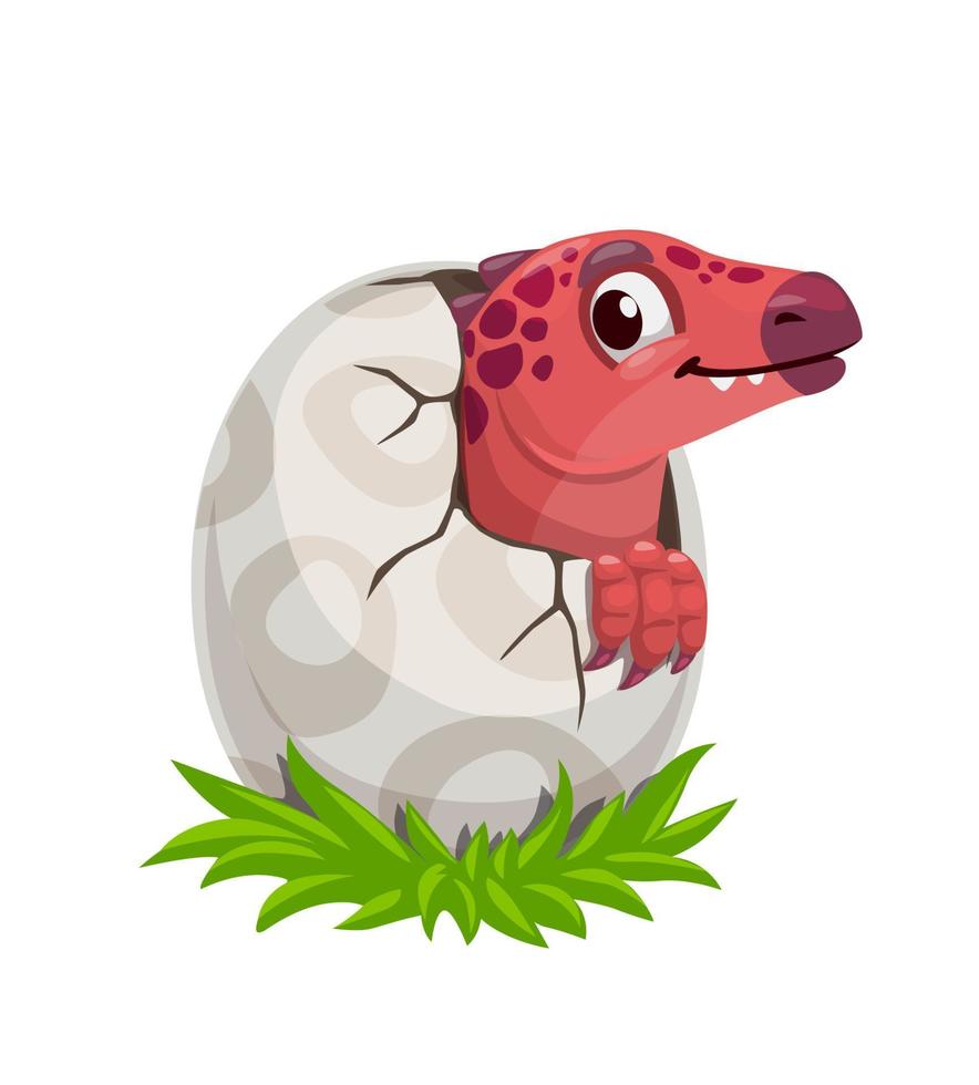 dibujos animados dinosaurio en huevo caparazón, linda dino personaje vector