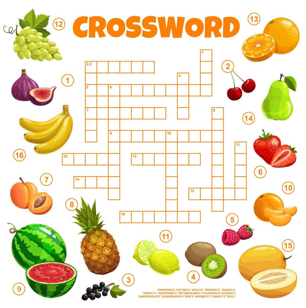 Raw farm fruits and berries crossword quiz game vector