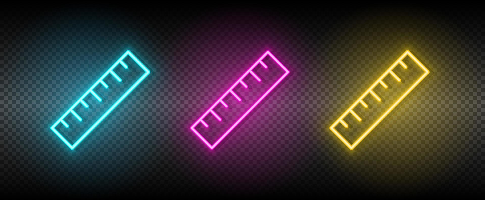 measure, ruler vector icon yellow, pink, blue neon set. Tools vector icon on dark background