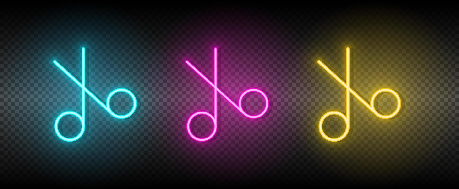 scissors vector icon yellow, pink, blue neon set. Tools vector icon on dark background