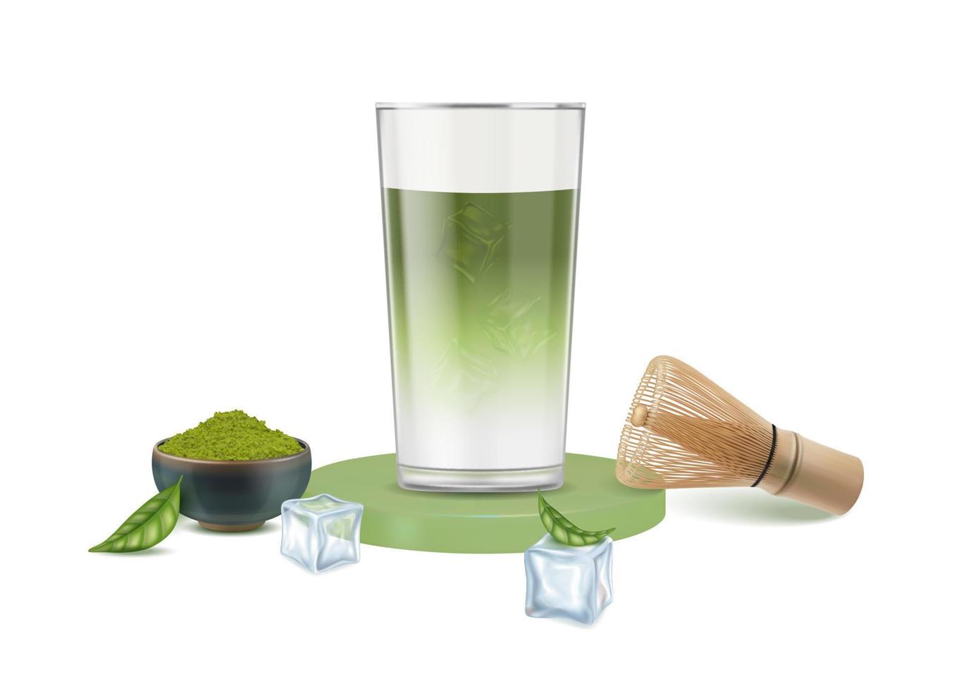 Matcha Green Tea Cocktail Drink Smoothie In Transparent Glass Cup With Straw  Handdrawn Vector Decoration With Leaves Asian Japanese Beverage Stock  Illustration - Download Image Now - iStock