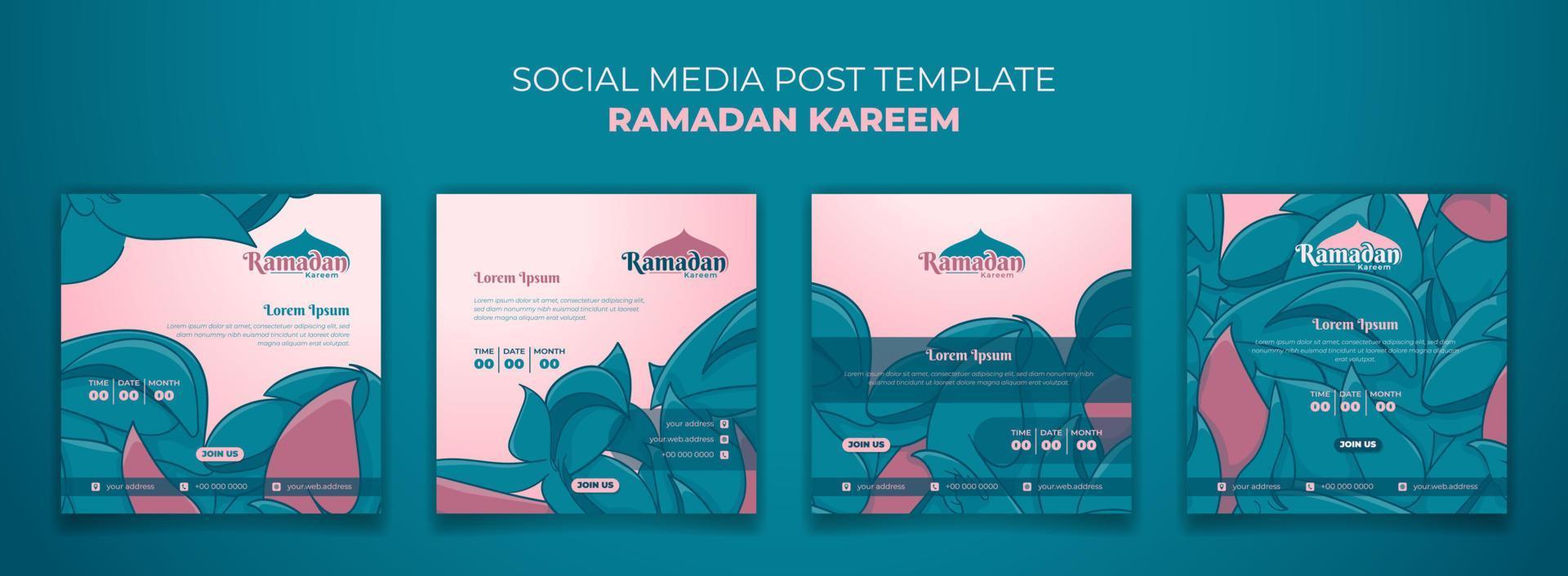 Set of social media post template for ramadan kareem with green leaves design vector