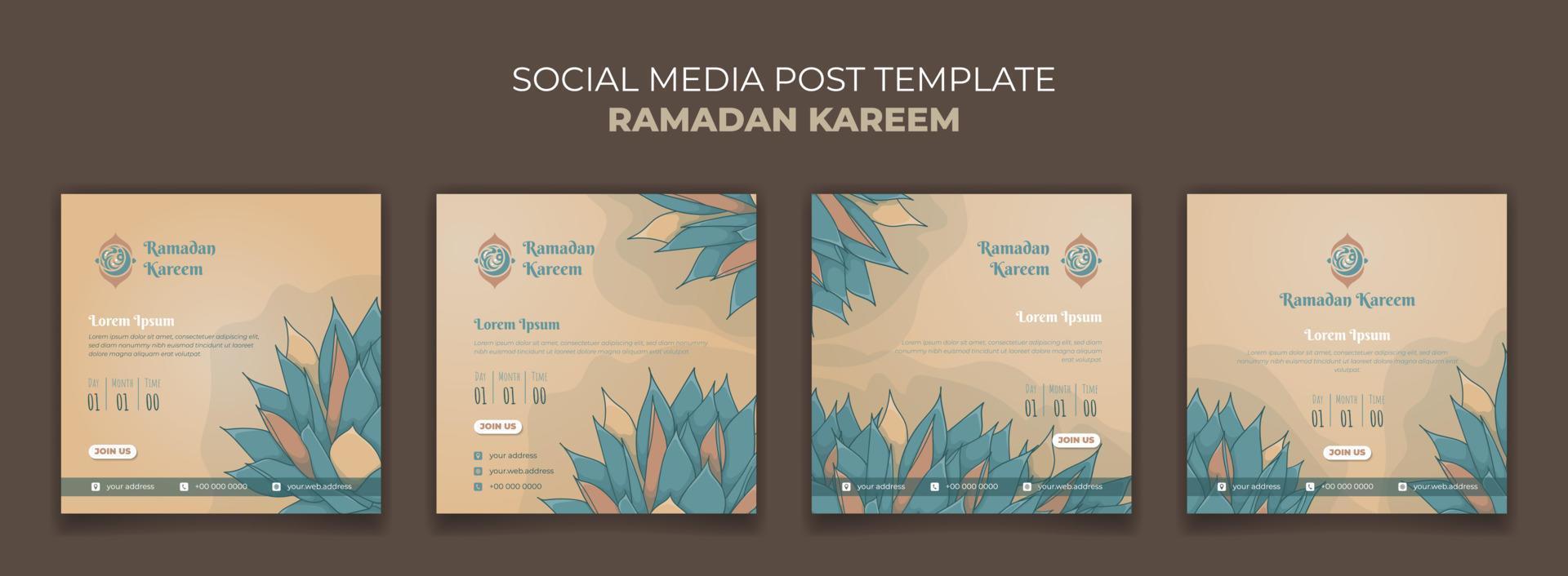 Set of social media post template for ramadan kareem design with simple grass design vector