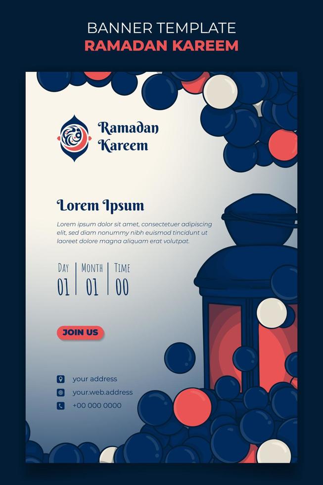 Ramadan kareem banner template with lantern and bubble background design vector