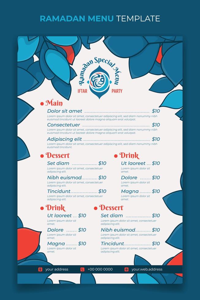Iftar food menu for restaurant menu template in ramadan kareem event design vector