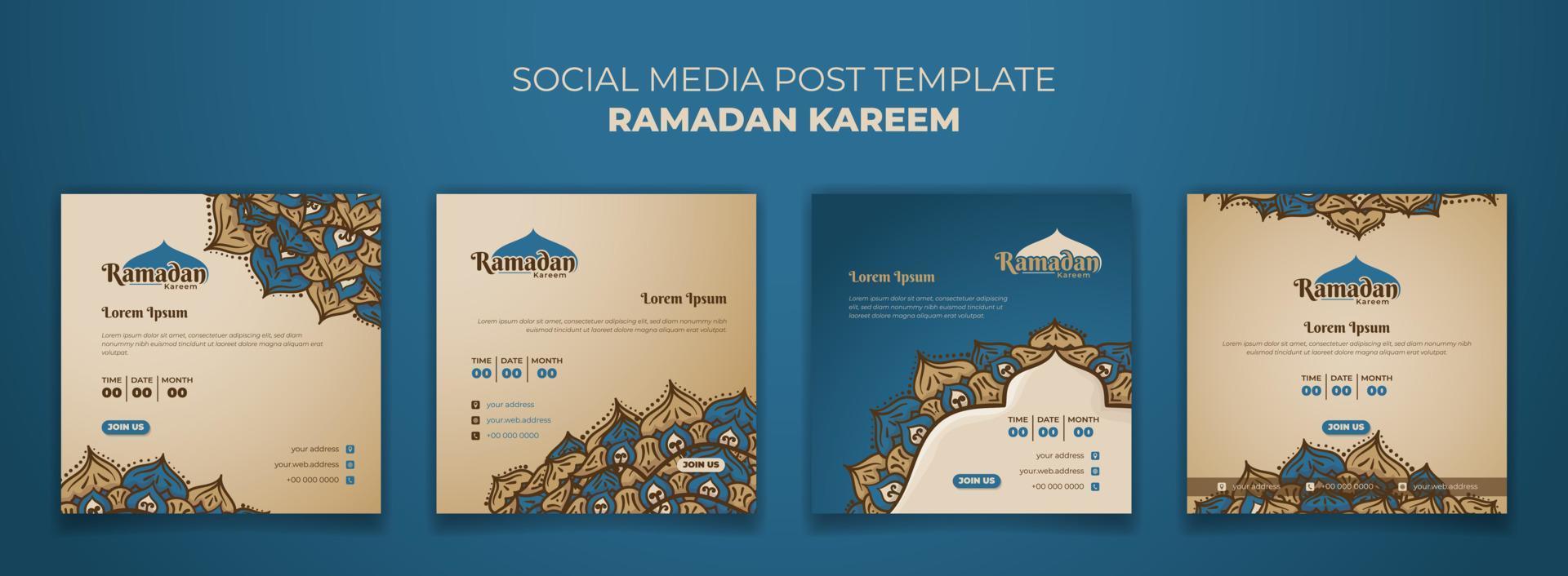 Set of ramadan social media post template with hand drawn of mandala design vector