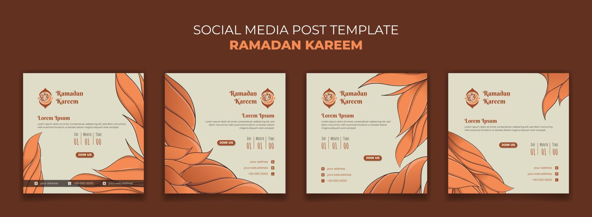 Social media post template with orange grass background in hand drawn design vector