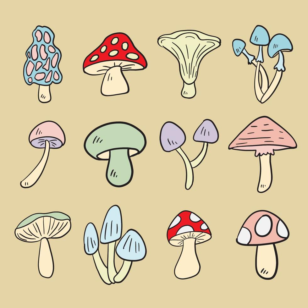 Pack Cute Mushroom Illustrations Lovely Doodle Stock Vector Royalty Free  1420101596  Shutterstock