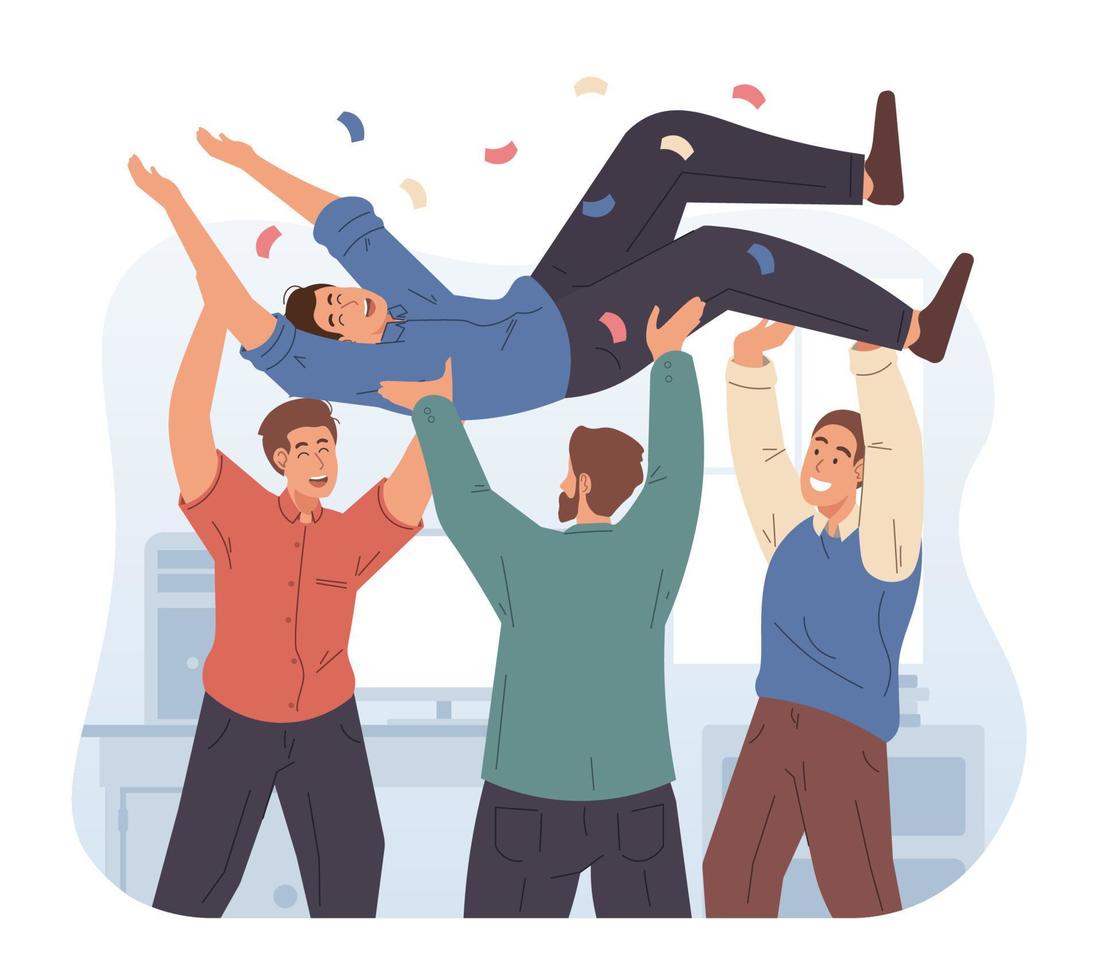 Business team tossing man in the air vector