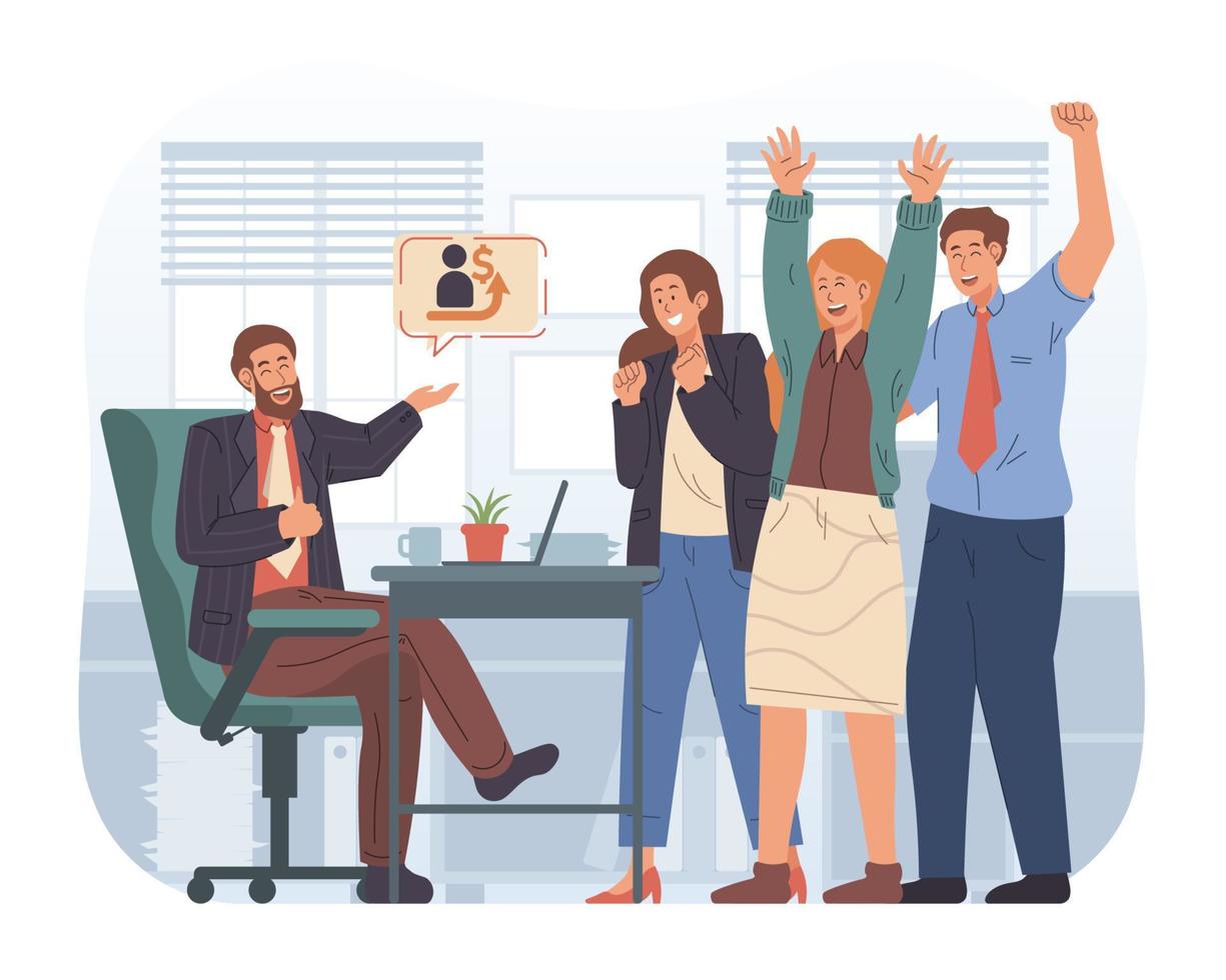 Happy employee getting pay raise vector