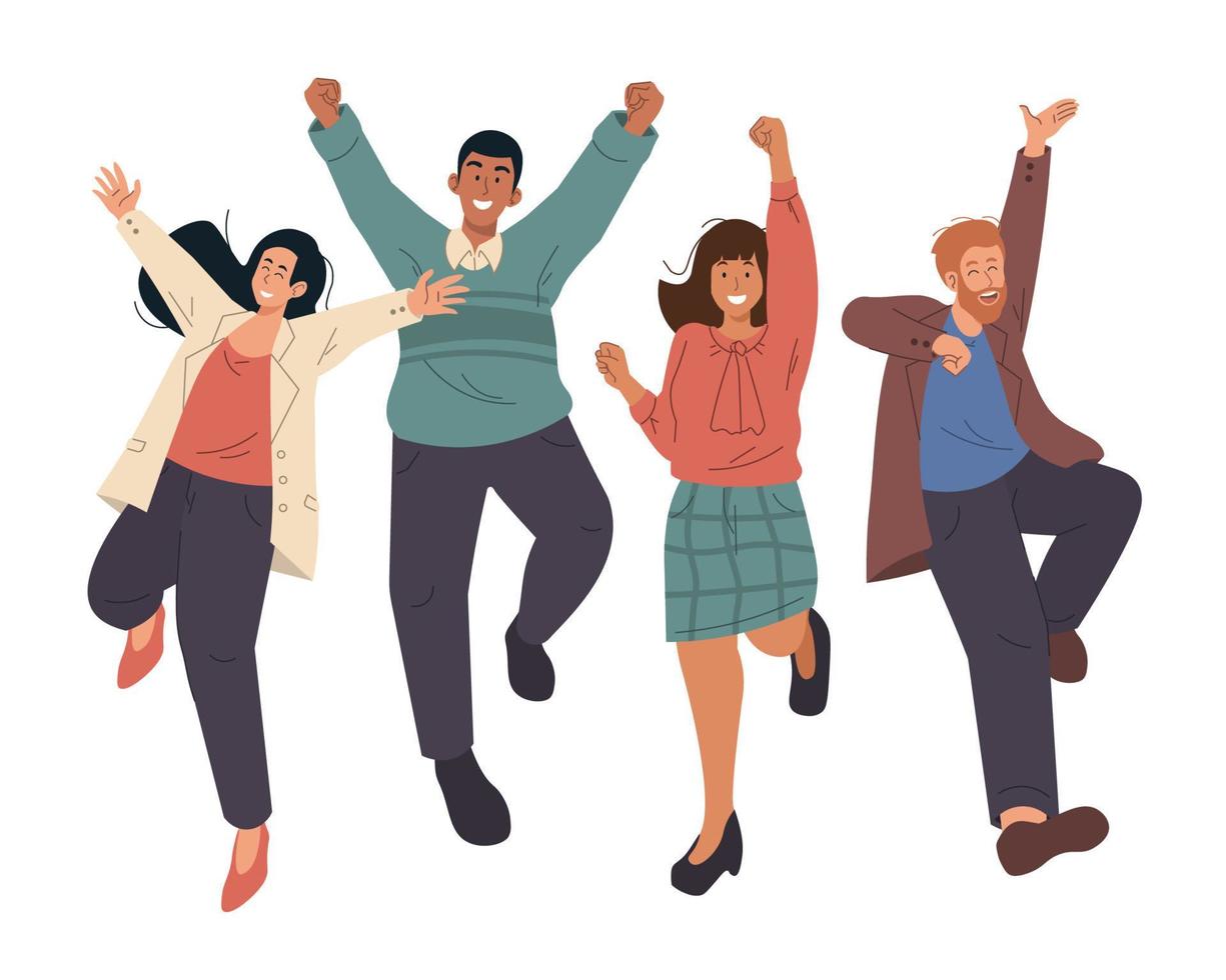 Happy group of business people jumping celebrating success vector