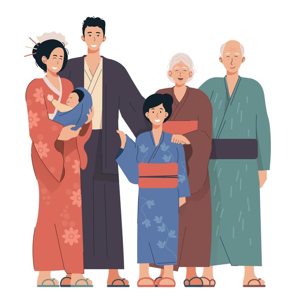 japonés familia retrato vector