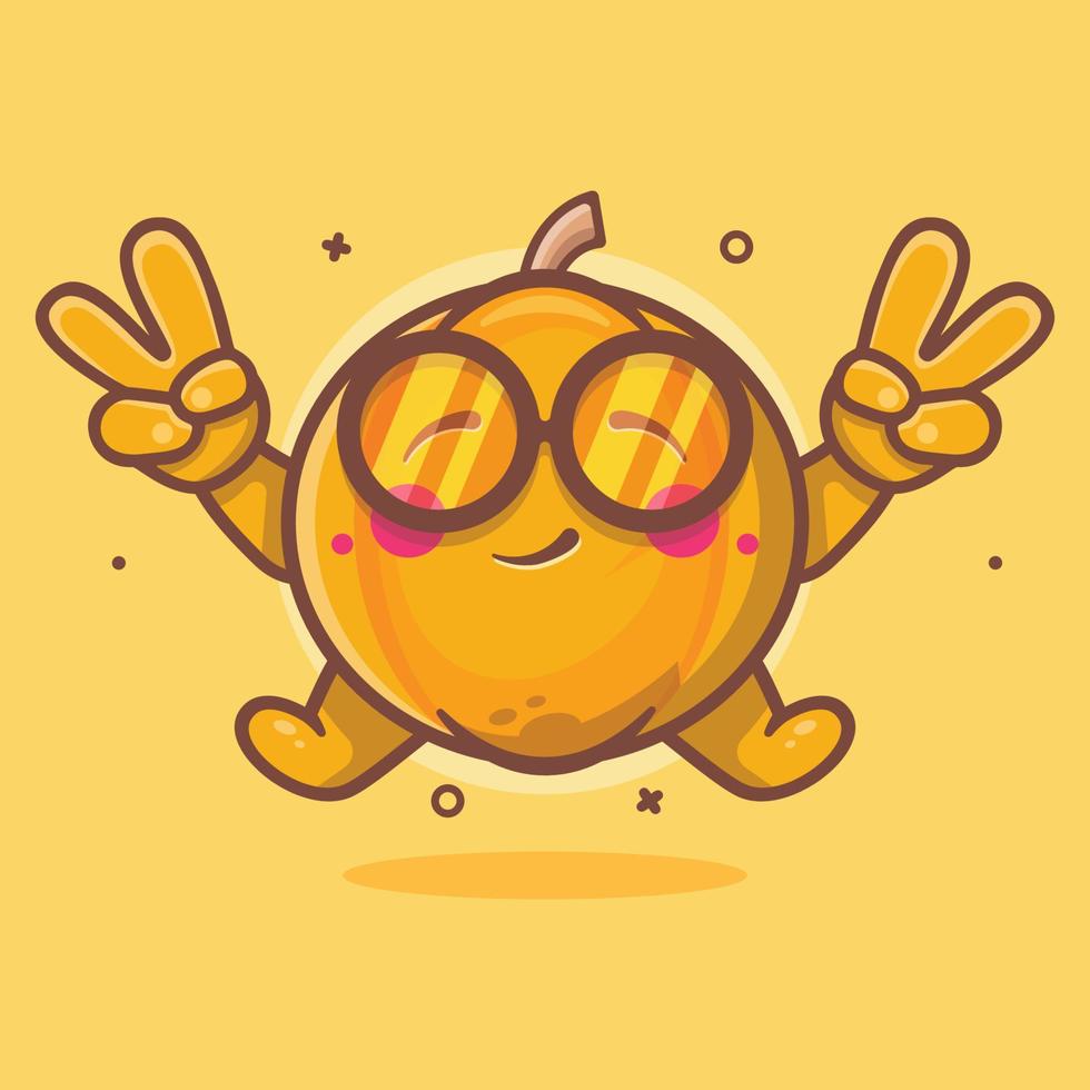 cute pumpkin fruit character mascot with peace sign hand gesture isolated cartoon in flat style design vector