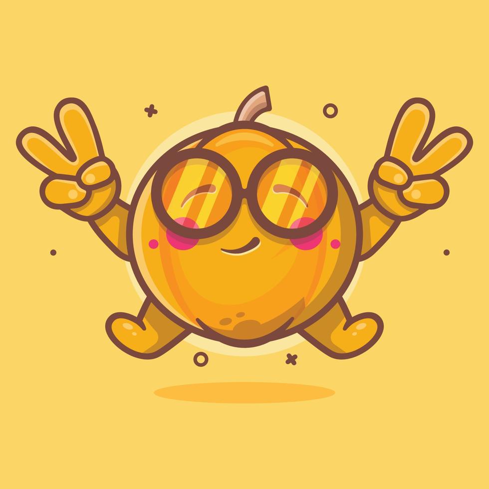 linda calabaza Fruta personaje mascota con paz firmar mano gesto aislado dibujos animados en plano estilo diseño vector