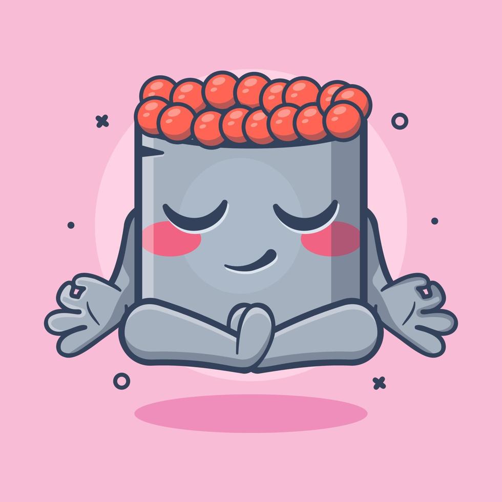 calma ikura Sushi comida personaje mascota con yoga meditación actitud aislado dibujos animados en plano estilo diseño vector