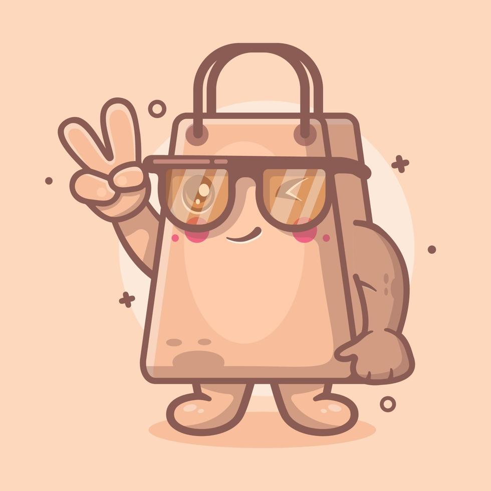 cute shopping bag character mascot with peace hand sign gesture isolated cartoon in flat style design vector