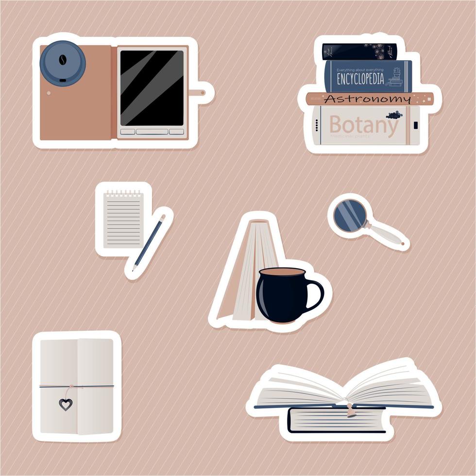 Book SET of seven stickers brown vector