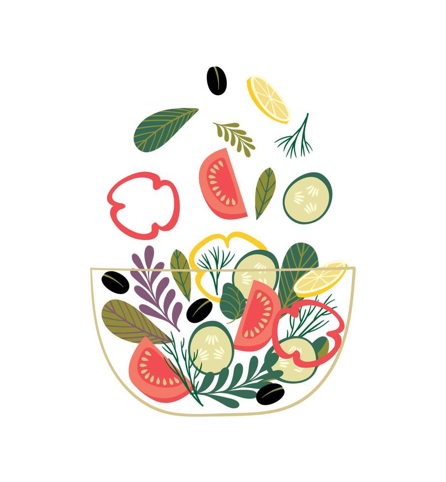 Vector illustration of vegetable salad. Healthy food. Isolated design