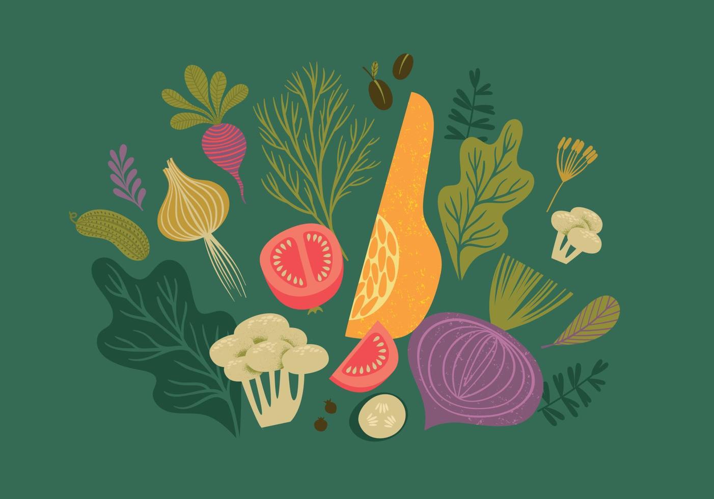 Vector illustration of fruits and vegetables. Healthy food. Isolated element design
