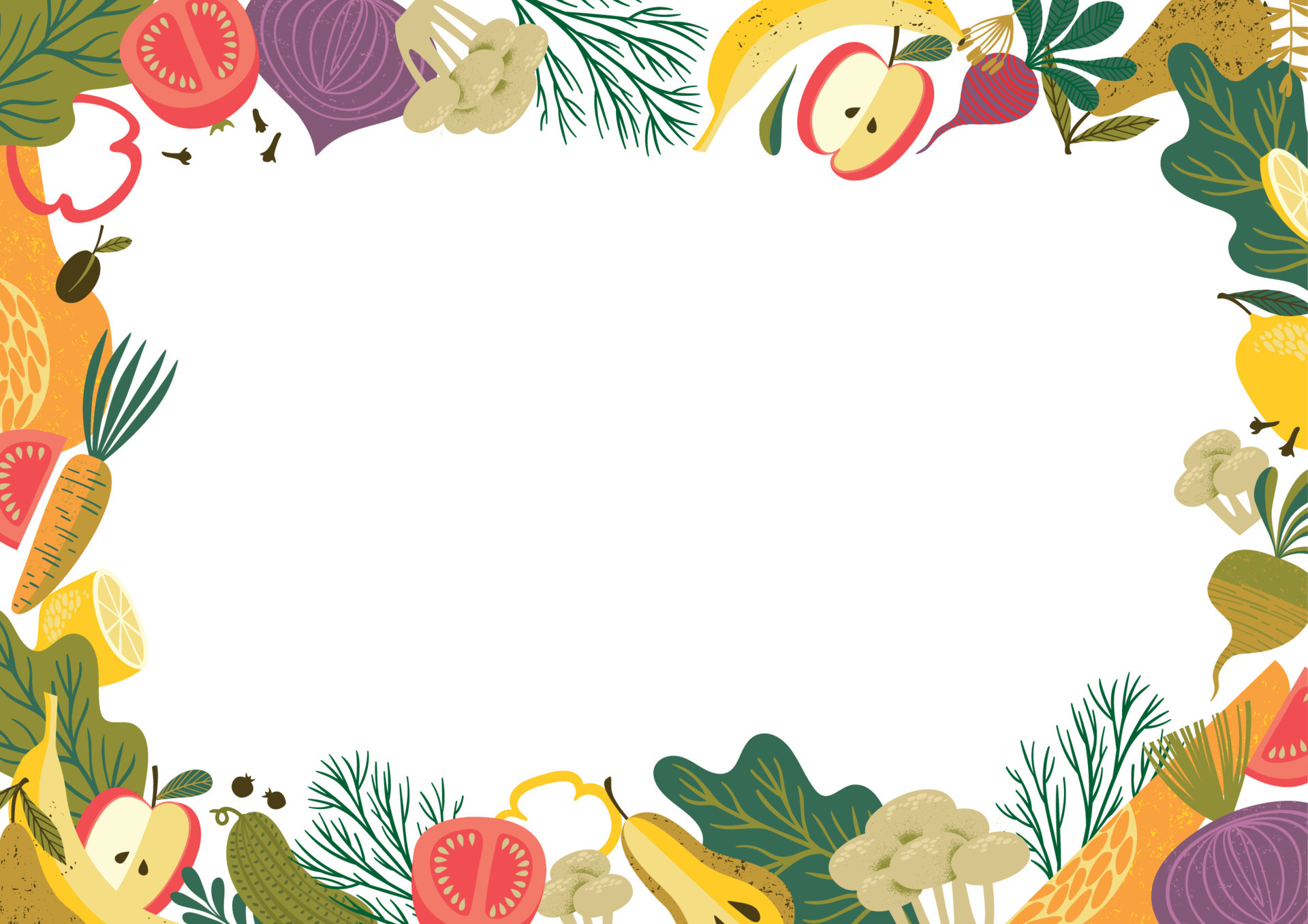 Vector frame with fruits and vegetables. Healthy food illustration
