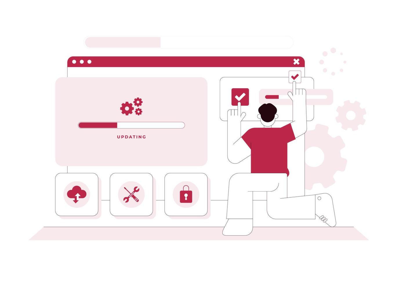 actualización software operando sistema y fijación loco con cargando pantalla concepto ilustración vector