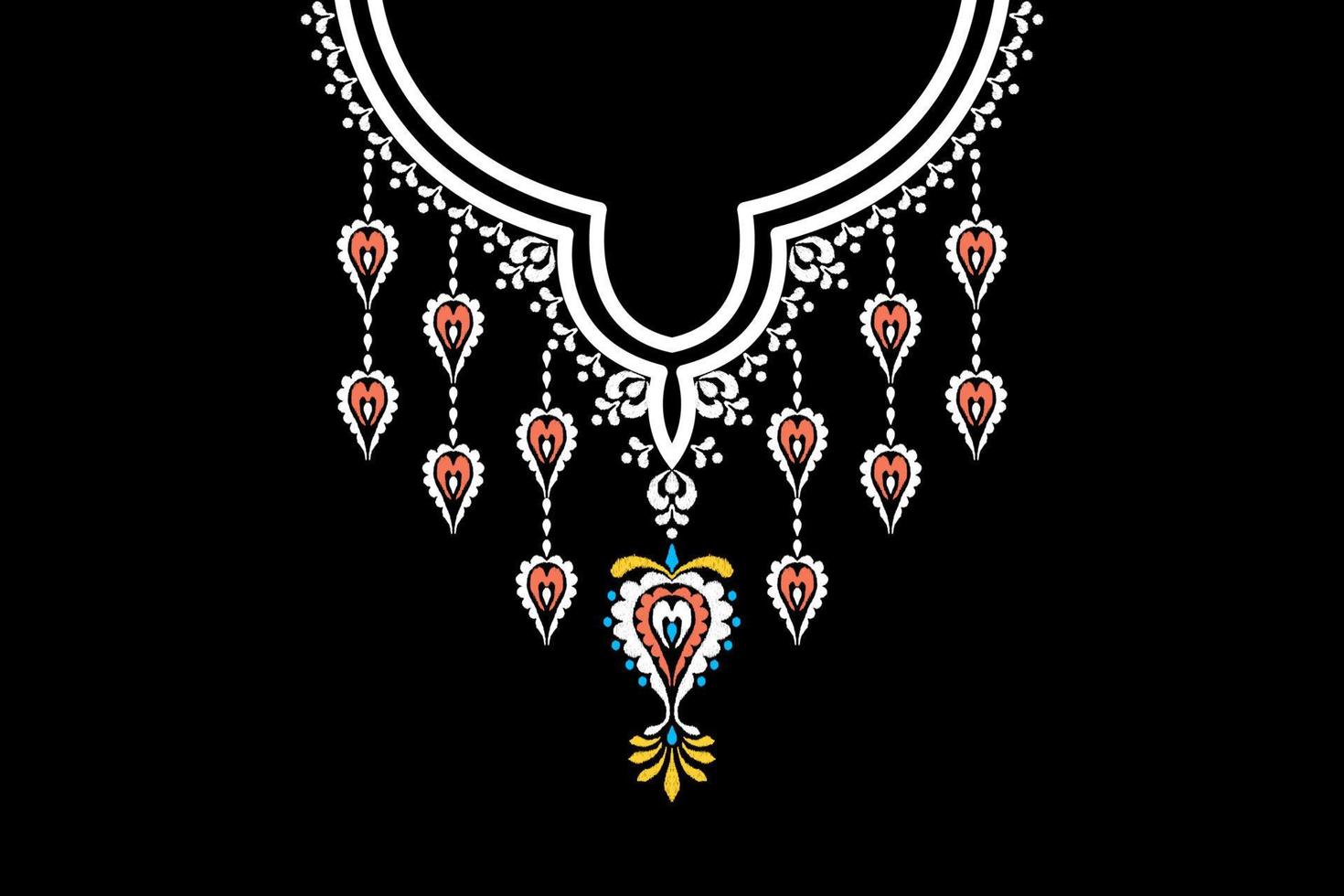Embroidery neckline floral pattern. Beautiful ornament with colorful flowers. Fashion design. vector