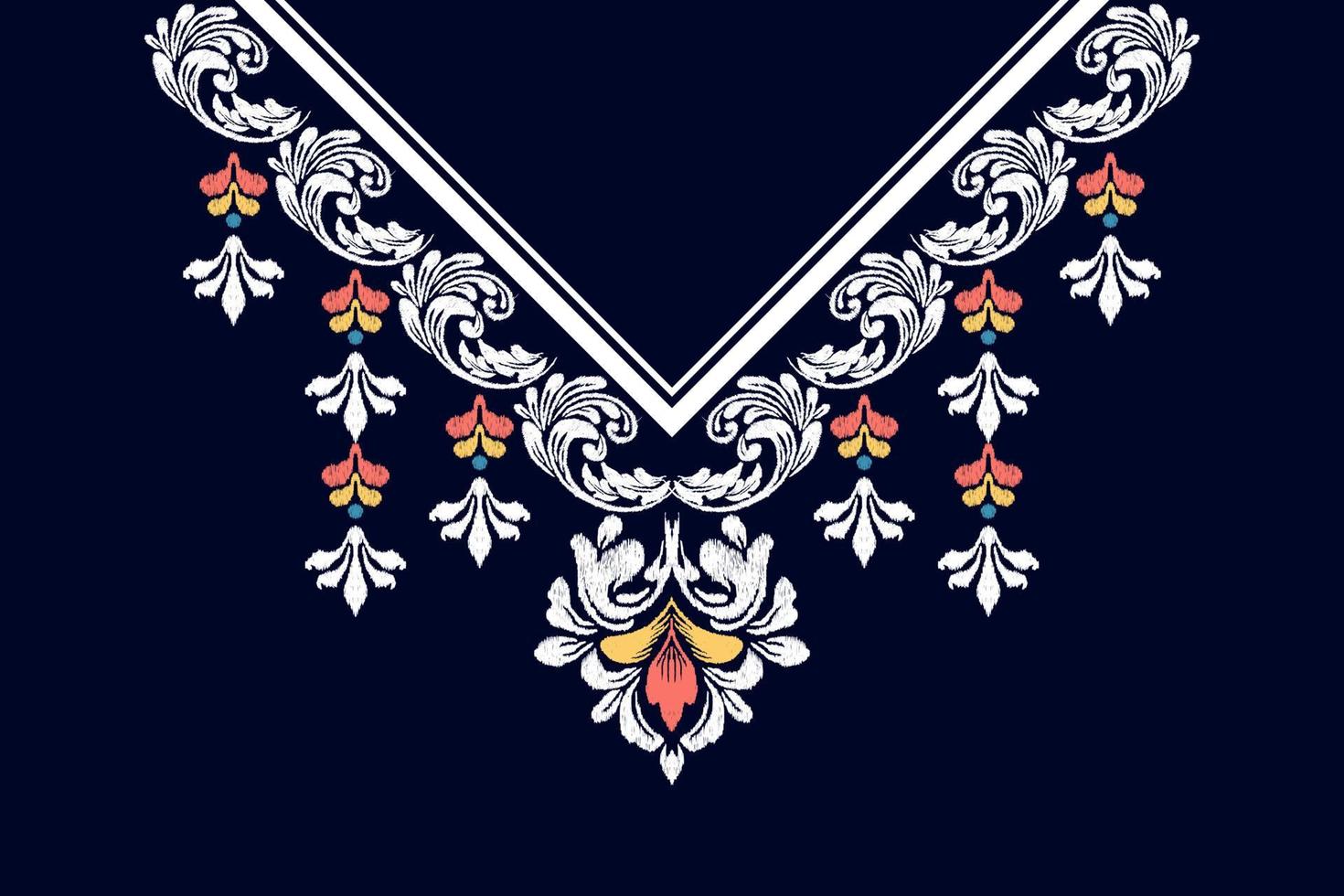 bordado escote floral modelo. hermosa ornamento con vistoso flores Moda diseño. vector