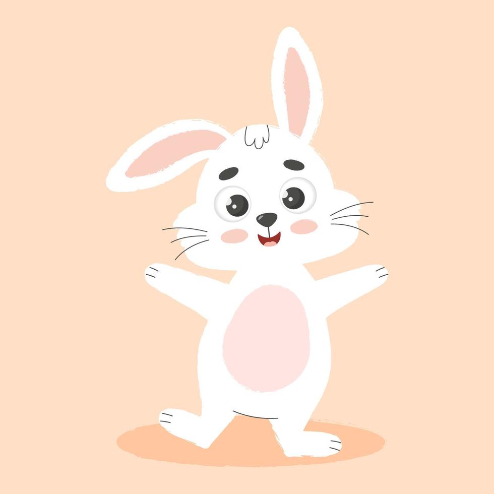 Cheerful white easter bunny. Cartoon vector illustration.