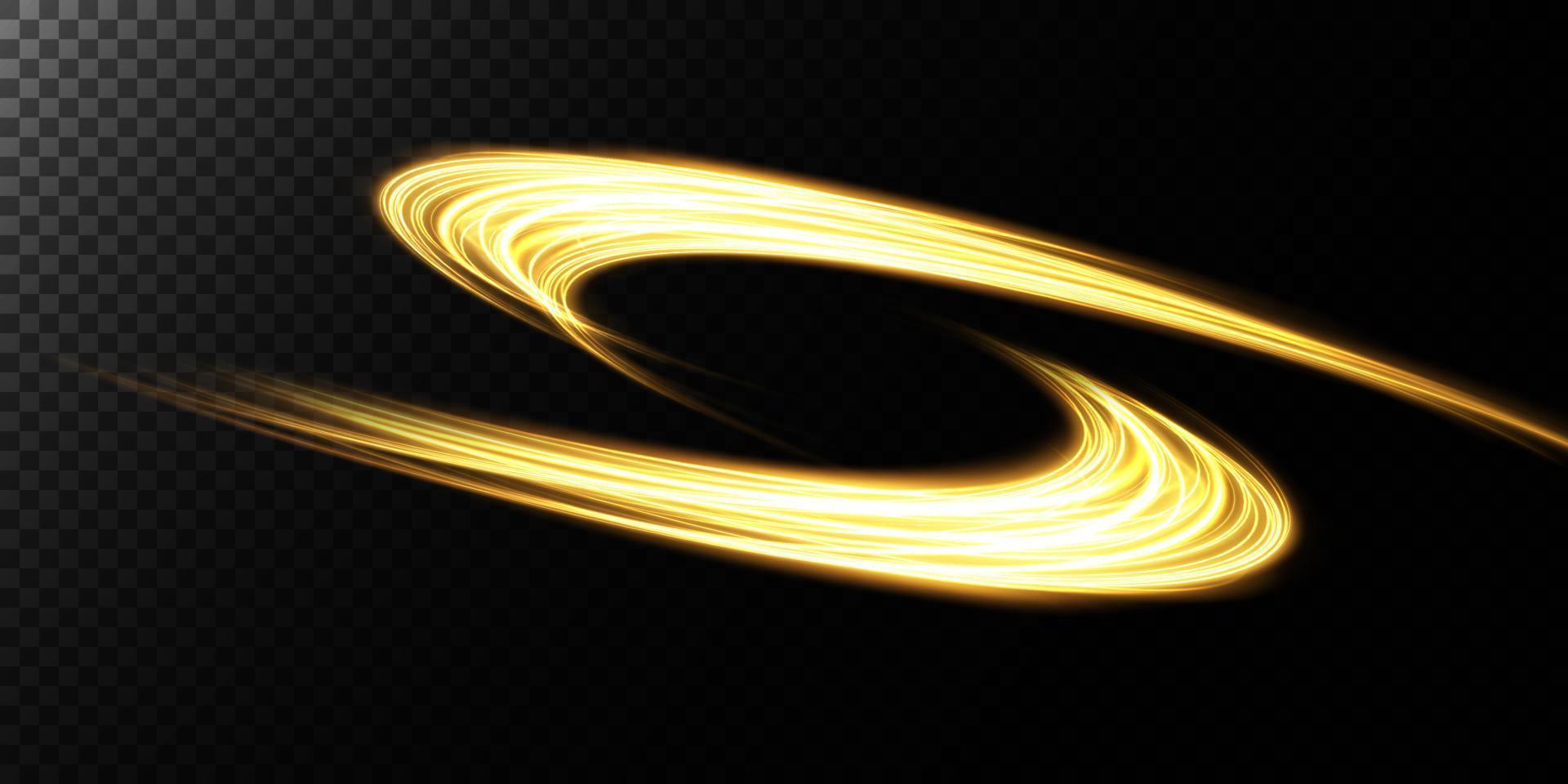 Magic sparks on a dark background. Mystical Golden speed stripes, glitter effect. Shine of cosmic rays. Neon lines of speed and fast wind. Glow effect, powerful energy. vector