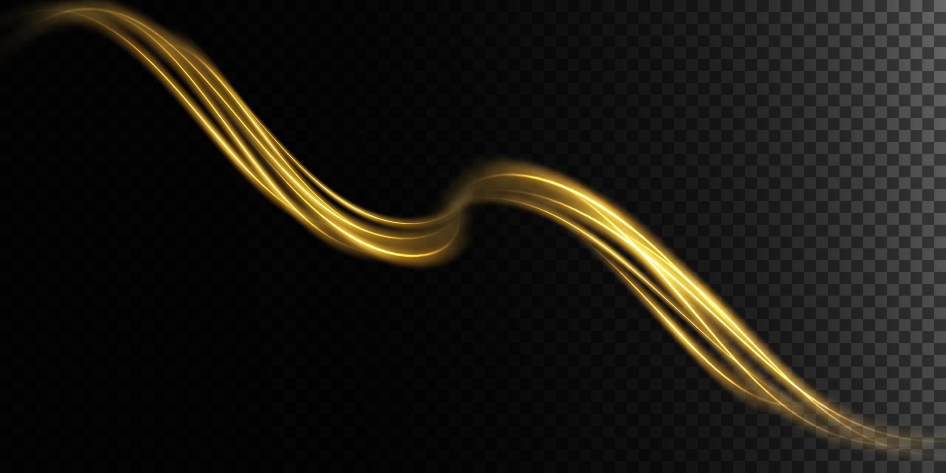 Abstract beautiful light background. Magic golden sparks on a dark background. Mystical speed stripes, glitter effect. Shine of cosmic rays. Neon lines of speed and fast wind. Glow effect. vector