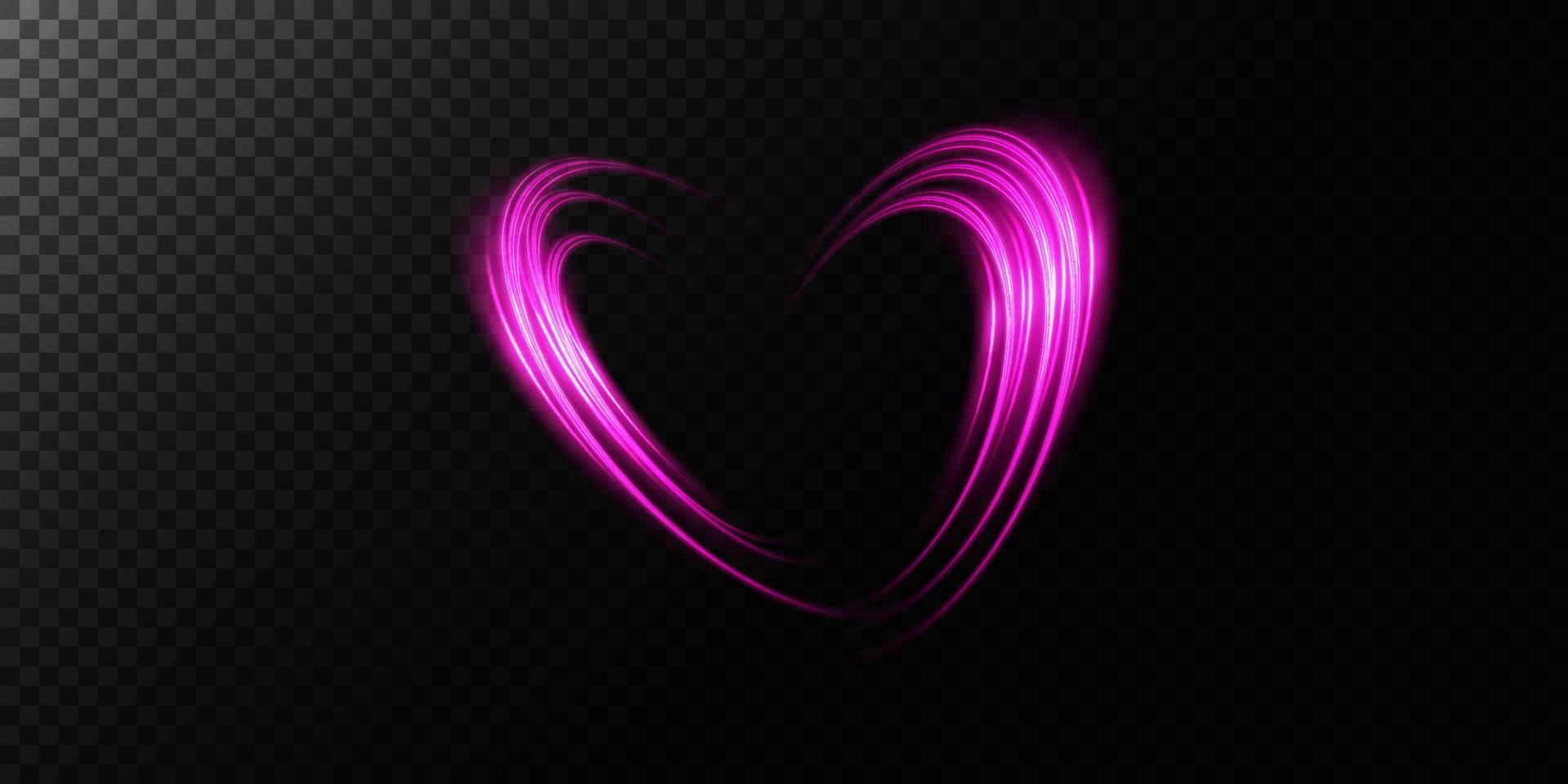 Abstract pink light lines of movement and speed in the shape of heart. Glow light effect. vector