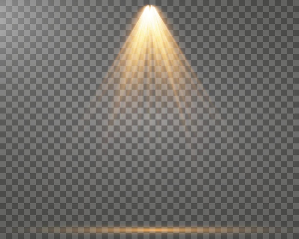 Vector golden Spotlights. Scene. Light Effects. Glow light effect.