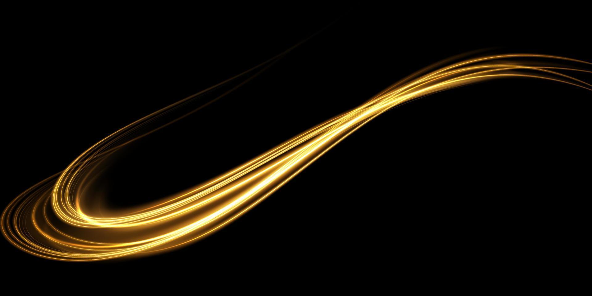 Luminous gold lines of speed. Light glowing effect. Abstract motion lines. Light trail wave, fire path trace line vector