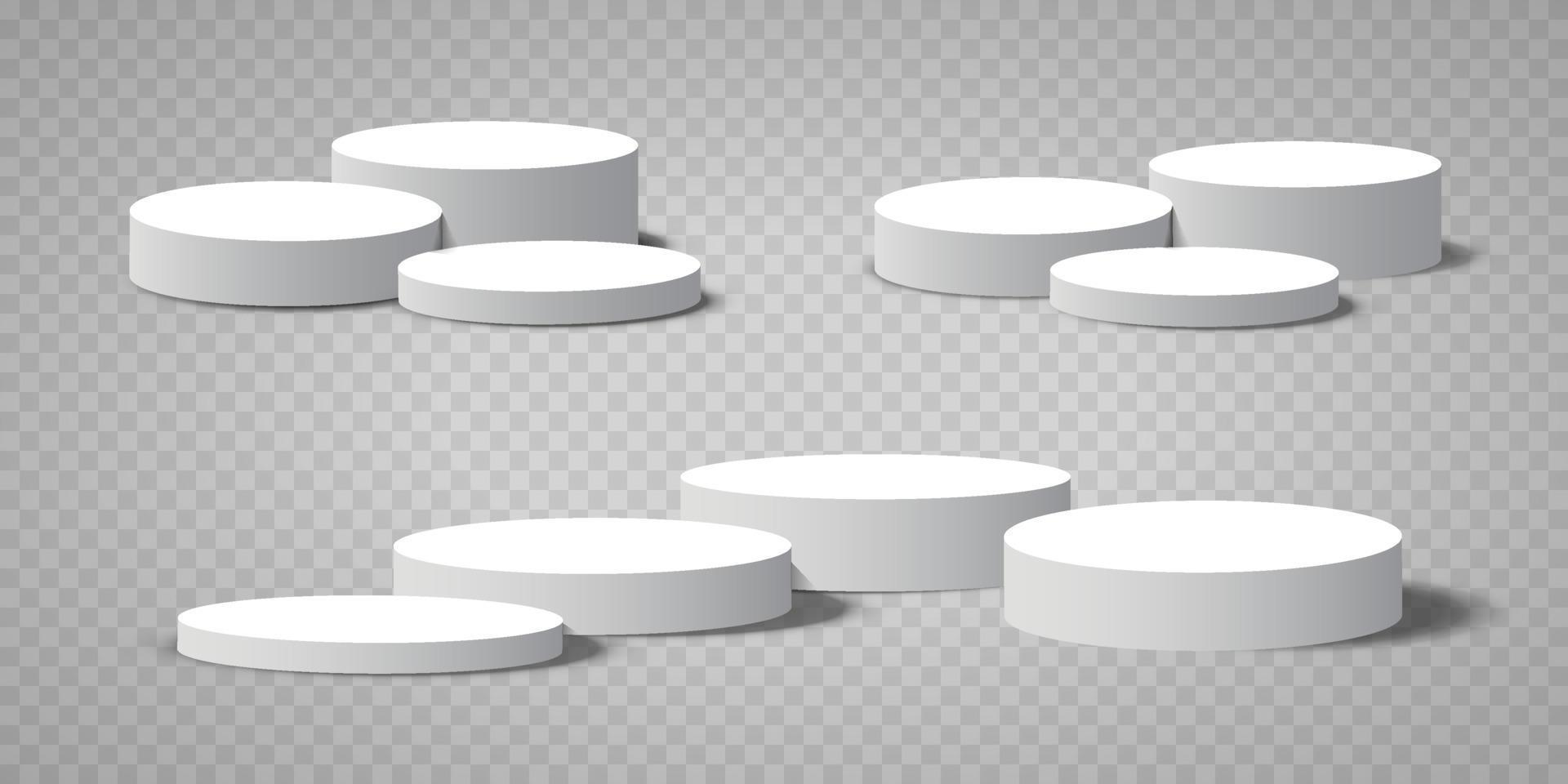 Display pedestal, Design platform, Empty product, White room and side lights. 3D rendering. vector