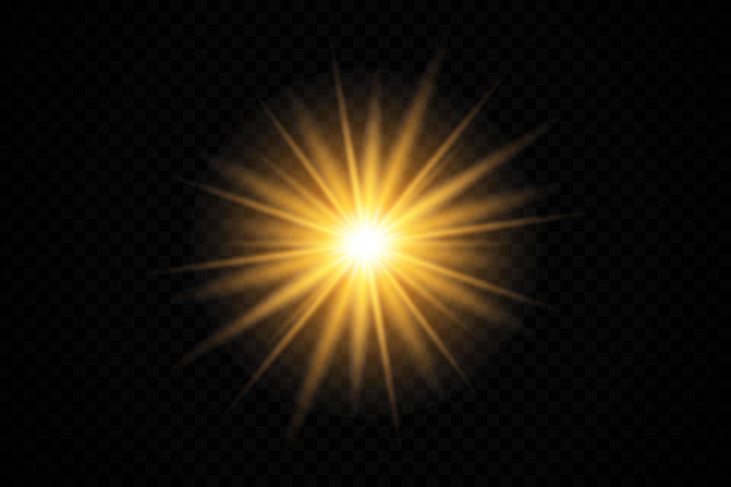 Golden star, on transparent background. The effect of glow and rays of light, glowing lights, sun. vector