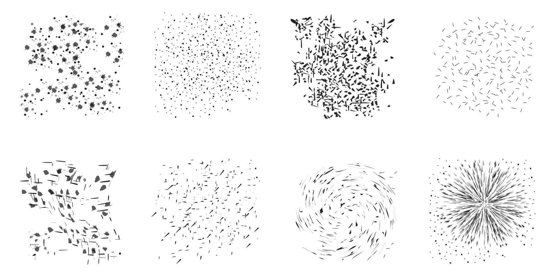 Vector set of black splashes. Spots of splashes, collection, grunge design, element and art. Spots on white background color dirty liquid form squirting black white silhouette illustration